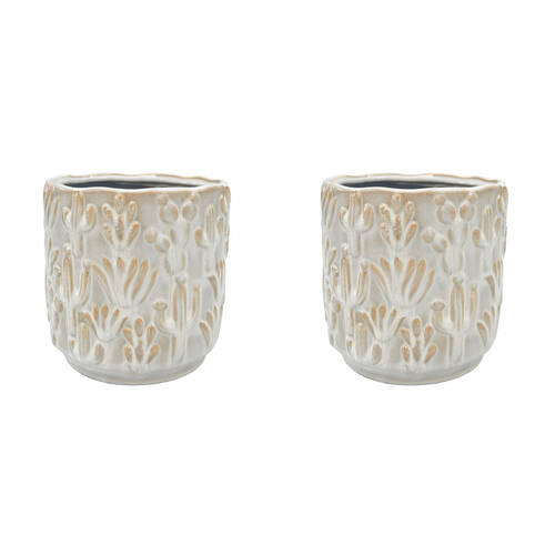 2PK Urban Cactus Stoneware Outdoor Garden Planter Pot 15x14cm White