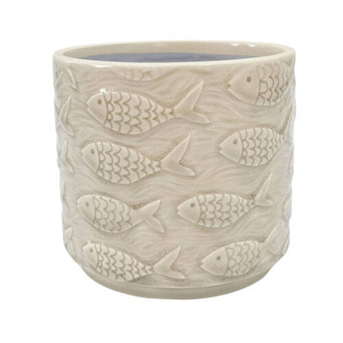 Urban Fish Stoneware Outdoor Garden Planter Pot 14x13cm Bisque