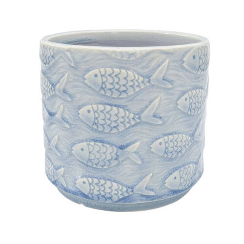Urban Fish Stoneware Outdoor Garden Planter Pot 14x13cm Blue