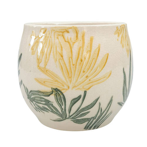 Urban Pilbra Round Stoneware Outdoor Planter Pot 15x12cm Yellow/Beige