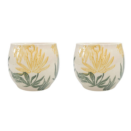 2PK Urban Pilbra Round Stoneware Outdoor Planter Pot 15x12cm Yellow/Beige