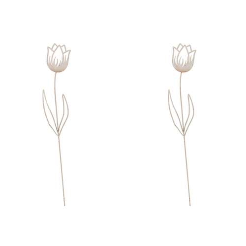 2x Urban 49cm Metal Fleur Flower Stake Antique White - Assorted