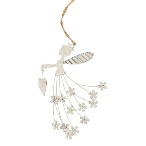 Urban 19.5cm Metal Fleur Fairy Hanging Decoration Antique White - Assorted