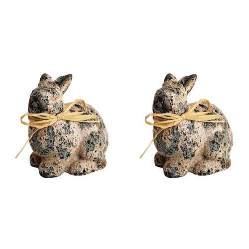 2x Urban 10.5cm Delphi Bunny Garden Ornament Home Yard Decor - Grey