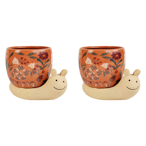 2x Urban 11cm Ceramic Snail w/ Flowers Planter Home/Garden Decor Pink/Sand