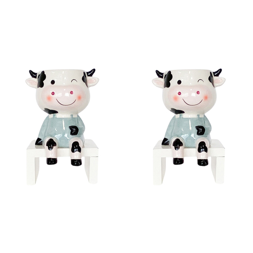 2PK Urban Products Sitting Cow Planter White Sage 14cm