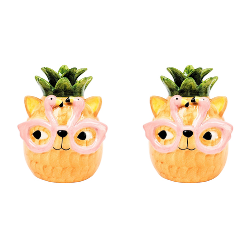 2PK Urban Products Tropicana Cat Pineapple Vase Orange 13cm