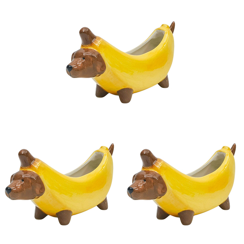3PK Urban Banana Dog Small Planter Yellow 9cm Home Decorative Garden Decor