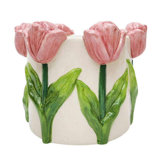 Urban Tulip Ceramic Planter Pot 13x17cm Pink/White