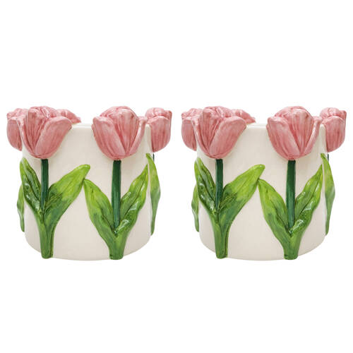 2PK Urban Tulip Ceramic Planter Pot 13x17cm Pink/White