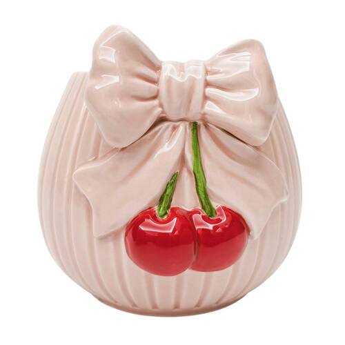 Urban Cherry Bow Ceramic Planter Pot 16cm Pink/Red