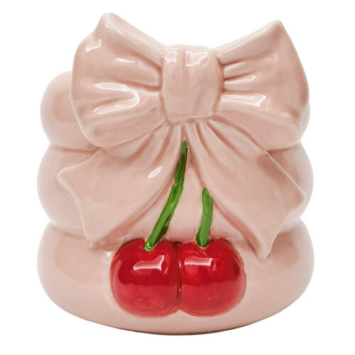 Urban Cherry Bow Ceramic Planter Pot 19cm Pink/Red
