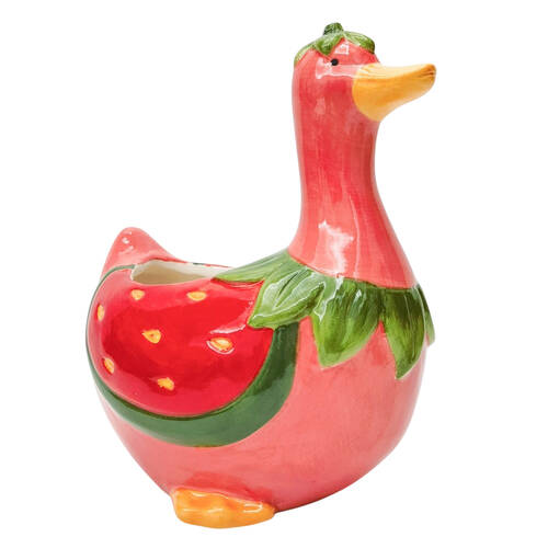 Urban Strawberry Duck Ceramic Planter Pot 20x17cm Pink/Red