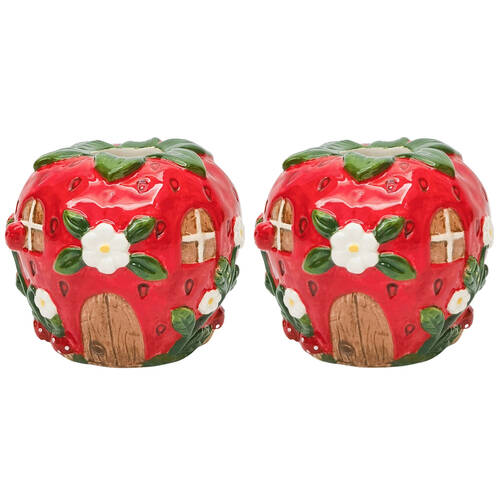 2PK Urban Strawberry House Flower Vase Ceramic 10cm Red