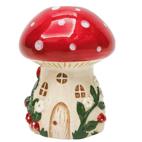 Urban Toadstool House Flower Vase Ceramic 14x11cm Red