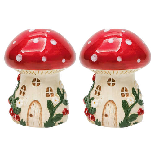 2PK Urban Toadstool House Flower Vase Ceramic 14x11cm Red