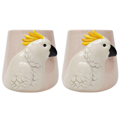 2PK Urban Cockatoo Ceramic Planter Plant Pot 15cm White