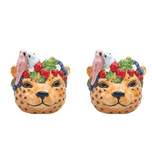 2PK Urban Ceramic Jungle Cheetah Outdoor Planter Pot 10cm Orange