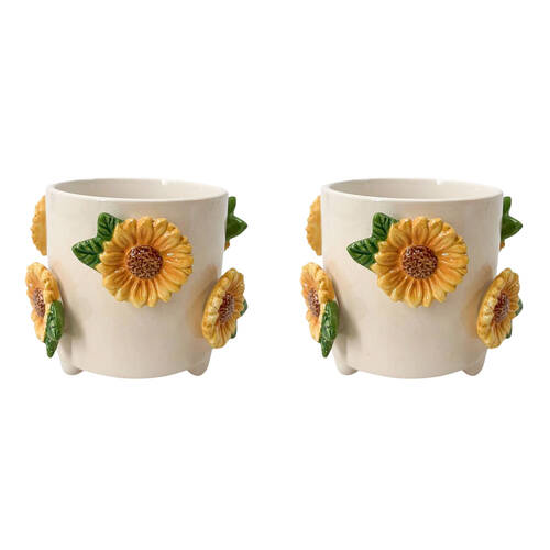 2PK Urban Ceramic Sunflower Outdoor Planter Pot 13cm Yellow/Beige