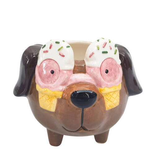 Urban Ceramic Ice Cream Dog Outdoor Garden Planter Pot 13cm Brown