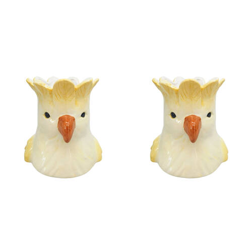 2PK Urban Ceramic Perdy Parrot Outdoor Planter Pot 14x13cm Yellow