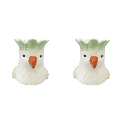 2PK Urban Ceramic Perdy Parrot Outdoor Planter Pot 14x13cm Green