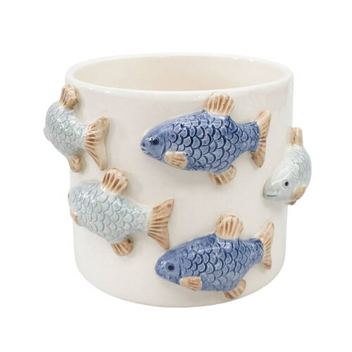 Urban Ceramic School of Fish Outdoor Planter Pot 11x15cm Blue