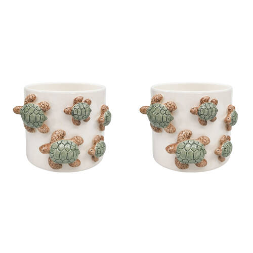 2PK Urban Ceramic Family of Turtle Outdoor Planter Pot 11x15cm Green