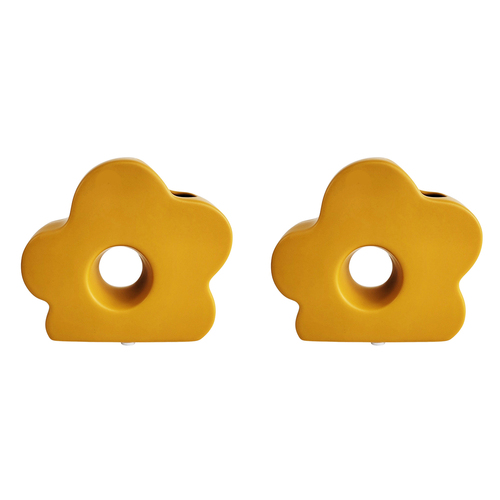 2x Urban Groovy 13cm Ceramic Flower Vase Home Decorative Pot - Yellow