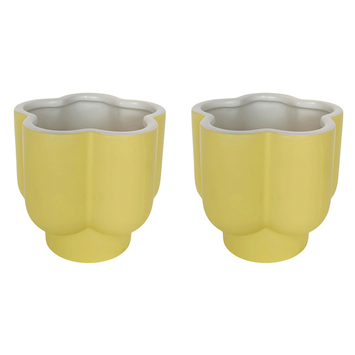 2PK Urban Products 13cm Ceramic Groovy Flower Planter - Yellow/White