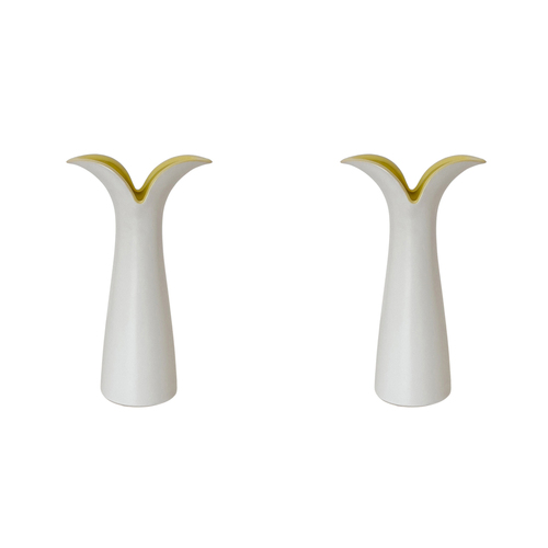 2PK Urban Groovy Stem Vase White Yellow 20cm Decorative Home Decor