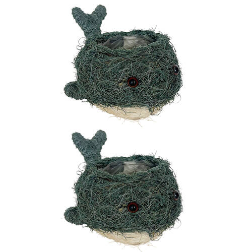 2PK Urban Husk Whale Coconut Fibre Planter Pot 26x15cm Blue