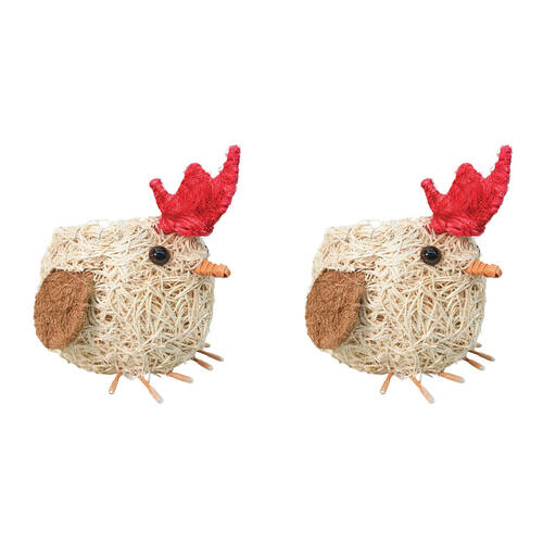 2PK Urban Coconut Fibre Husk Chicken Outdoor Planter Pot 18x15cm White
