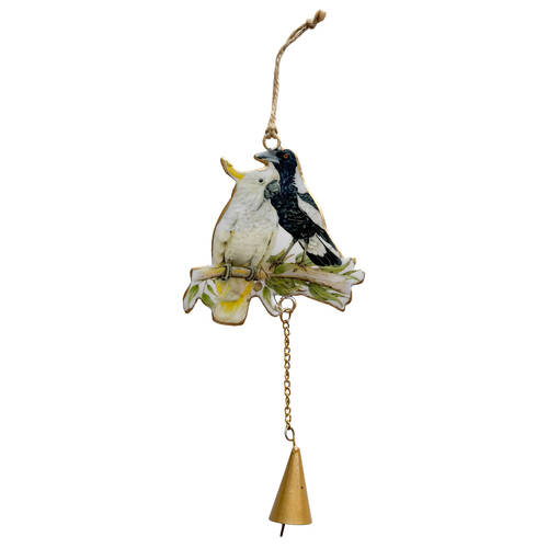 Urban Iron Popcorn Blue Magpie Cocky Outdoor Hanging Bell 18x10cm Black/White