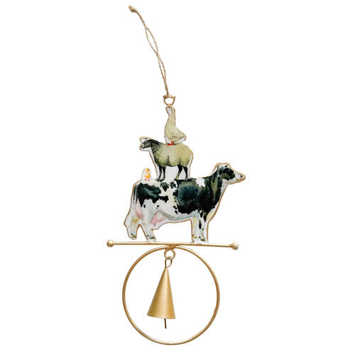 Urban Iron Farm Yard Hanging Bell Outdoor Garden Decor 18x12cm Black