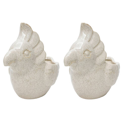 2PK Urban Galah Ceramic Planter Pot Speckle 18x22cm White