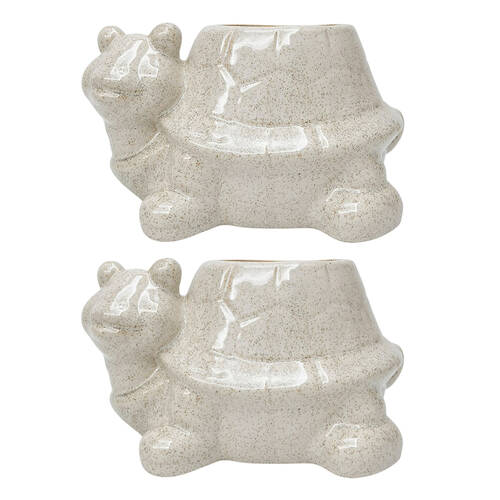 2PK Urban Turtle Ceramic Planter Pot Speckle 20x14cm White