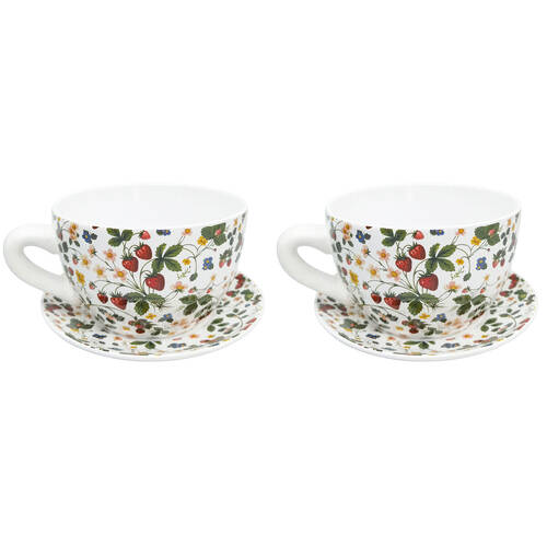 2PK Urban Ceramic Strawberry Fields Tea Cup Planter Pot 13x24cm Green/Red