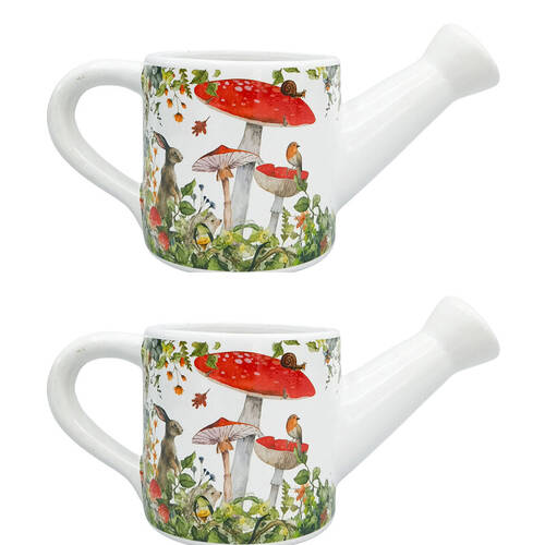 2PK Urban Ceramic Enchanted Garden Watering Can Planter Pot 13x25cm Red