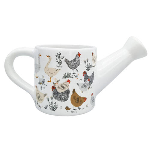 Urban Ceramic Chicken Friends Watering Can Planter Pot 13x25cm Black/White