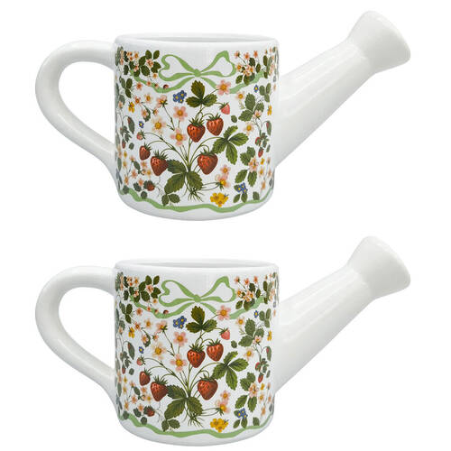 2PK Urban Ceramic Strawberry Fields Watering Can Planter Pot 13x25cm Green/Red