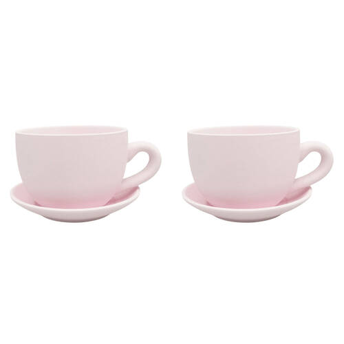 2PK Urban Ceramic Rendered Teacup Outdoor Planter Pot 19x10cm Pink