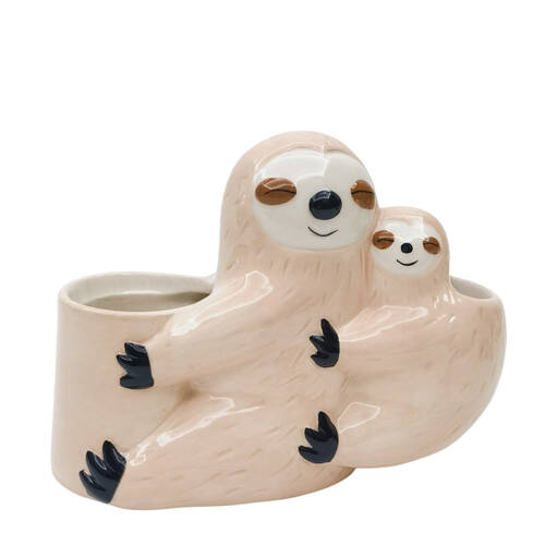 Urban Hugging Sloths Ceramic Planter Pot 11x14cm Bisque