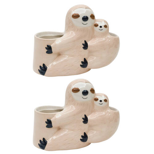2PK Urban Hugging Sloths Ceramic Planter Pot 11x14cm Bisque