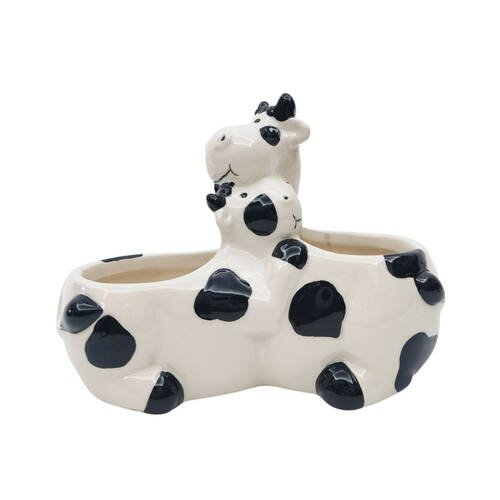 Urban Hugging Cows Ceramic Planter Pot 12x14cm White/Black