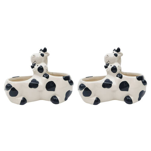 2PK Urban Hugging Cows Ceramic Planter Pot 12x14cm White/Black