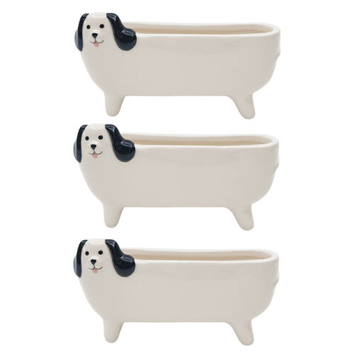 3PK Urban Long Dog Ceramic Planter Pot 8x15cm White/Black