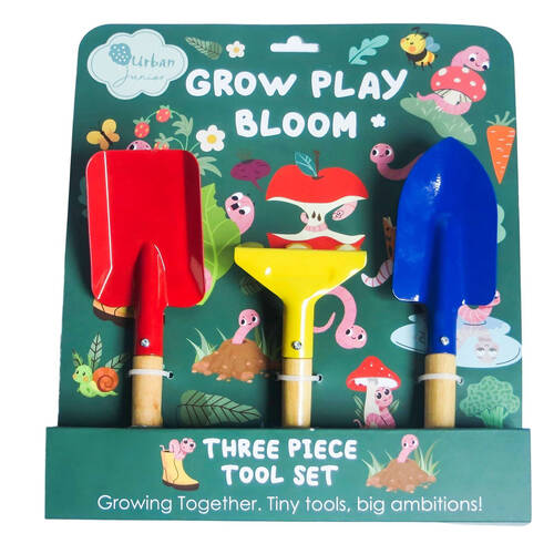 3pc Urban Metal/Timber Grow Play Bloom Garden Tools Set 30cm Multicoloured