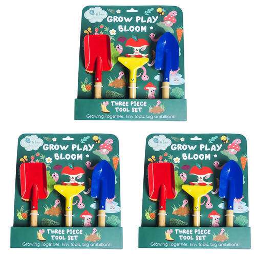 3x 3pc Urban Metal/Timber Grow Play Bloom Garden Tools Set 30cm Multicoloured