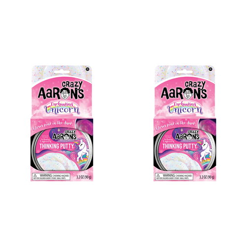 2PK Crazy Aarons Thinking Putty Enchanting Unicorn Glowbrights Toy 10cm 3y+